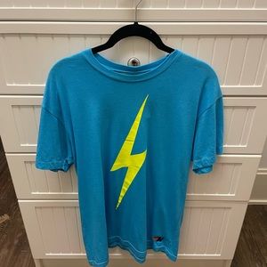 aviator nation blue tee with yellow lightning bolt